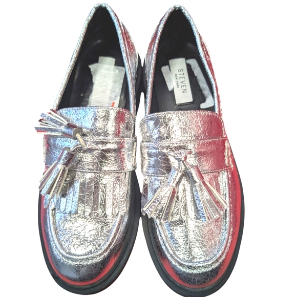 Steven New York Beryn Platform Loafer Kiltie Tassel Silver.... Size 7 - Picture 3 of 6